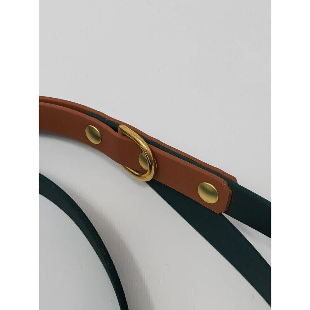 OLIVER & ASH DESIGNS CUSTOM DOG LEASH DARK GREEN & COGNAC BROWN BRASS HARDWARE